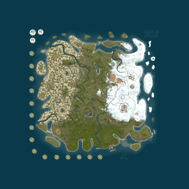 Map of [EU] RustValley 10x PVE+ |Legendary Weapons| Raidable Bases|